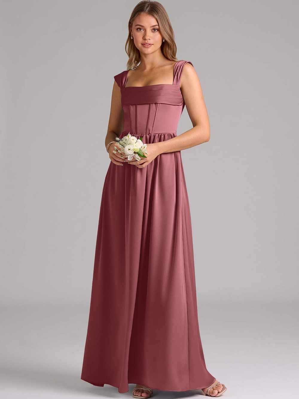 Barbie x Azazie Desert Rose Chiffon Bridesmaid Dress Corset Back Hattie A10 Snag